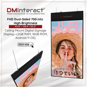 DMInteract DM-43HS 43-Inch Indoor Digital Signage – Single and Double-Sided Display with Premium Glass Ceiling Mount