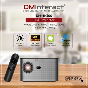 DMInteract DM-4K300 4K 150 Inch Screen Resolution 300 ANSI Lumens With Android 11 Medium Throw Projector