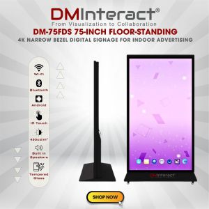 DMInteract DM-75FDS 75-Inch Floor-Standing 4K Narrow Bezel Digital Signage for Indoor Advertising