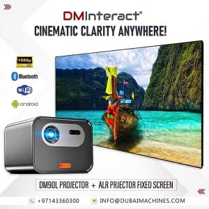DMInteract DM90L 4000 Lumens DLP Laser Smart Projector With 120" ALR Black Crystal Projector Screen 