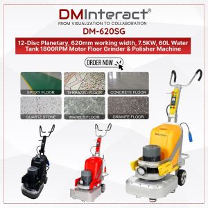 DMInteract DM-620SG 1800rpm 12 Disks 60L Water Tank Integrated Gearbox Planetary Floor Grinding and Polishing Machine