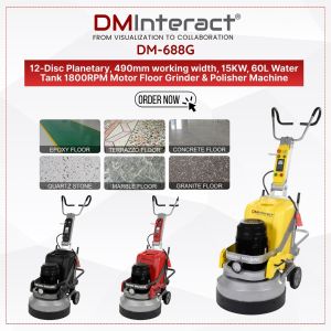 DMInteract DM-688G 1800rpm 12 Disks 60L Water Tank Planetary Floor Grinding and Polishing Machine