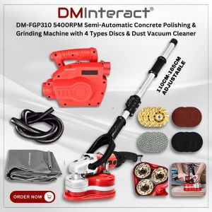 DMInteract DM-FGP310 5400RPM Semi-Automatic Concrete Polishing & Grinding Machine with 4 Types Discs & Dust Vacuum Cleaner